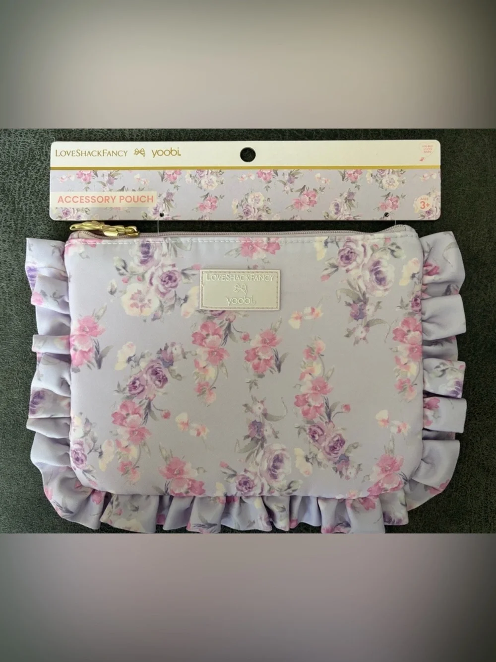 LoveShackFancy Lavender Floral Ruffle Accessory Pouch